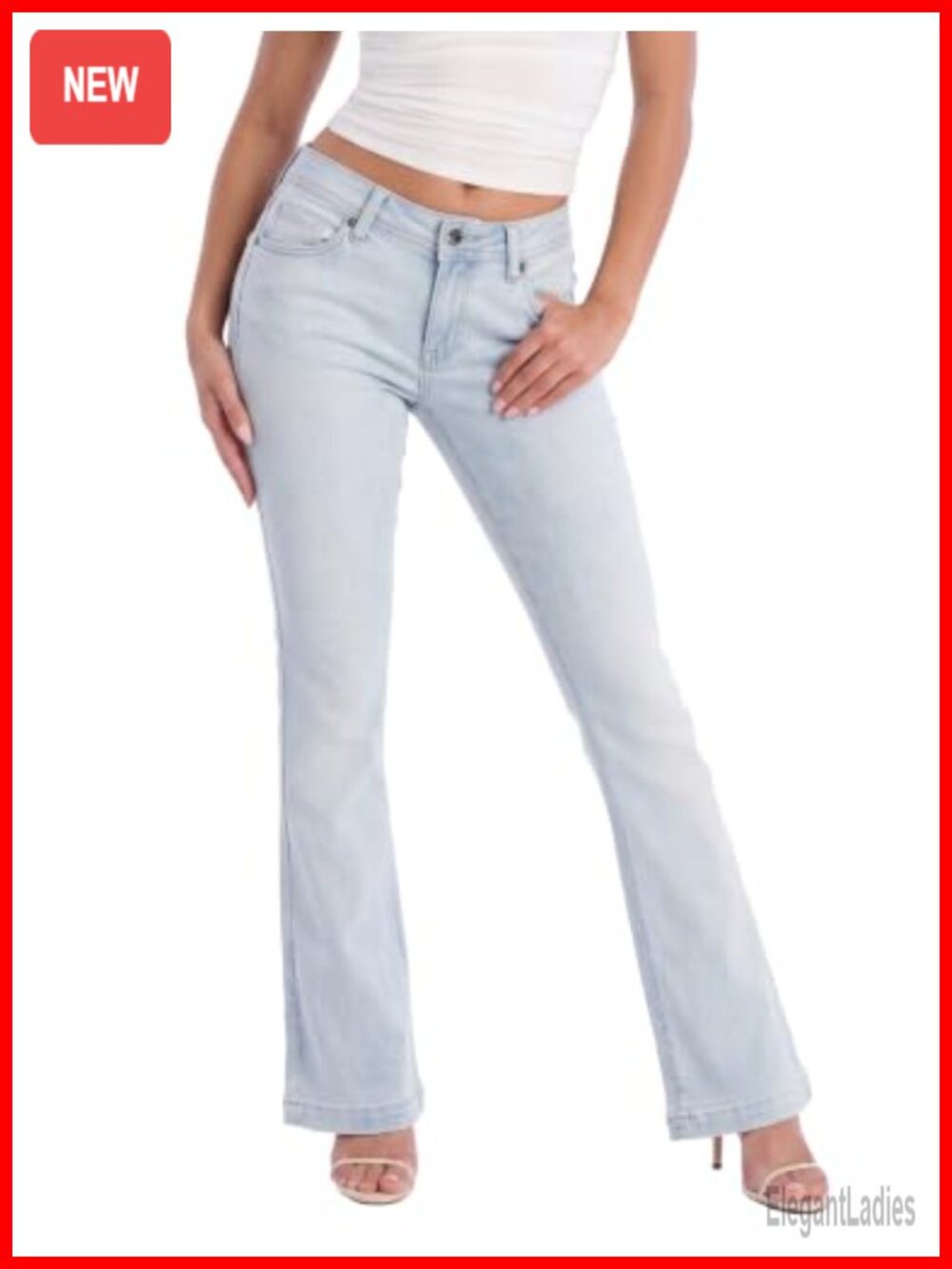 Women's Flare Denim Jeans Mid Rise Slim Fit Stretch Five Pocket